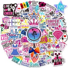 100PCS Cheer Stickers for Girls, Cheerleading Stickers Bulk, Pink Cheer Stuff...