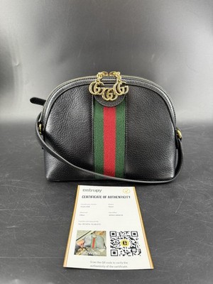Gucci Black Calfskin GG Web Ophidia Small Dome Shoulder Bag