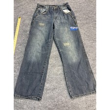 VTG Rocawear Mens Y2K Baggy Jeans Blue Denim Studded Embroidered Waist 30