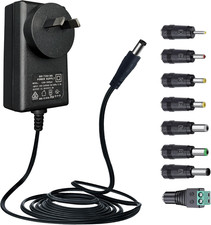 12V 2A 1.8M/6Ft Power Adapter with 8 Interchangeable Tips, AC to DC 12V 2000Ma 2