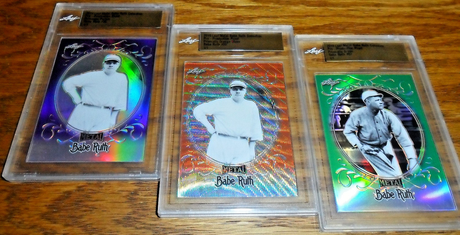 3 LOT BABE RUTH 2019 Pre-Production Proof PURPLE ORANGE GREEN  1/1  LEAF encased