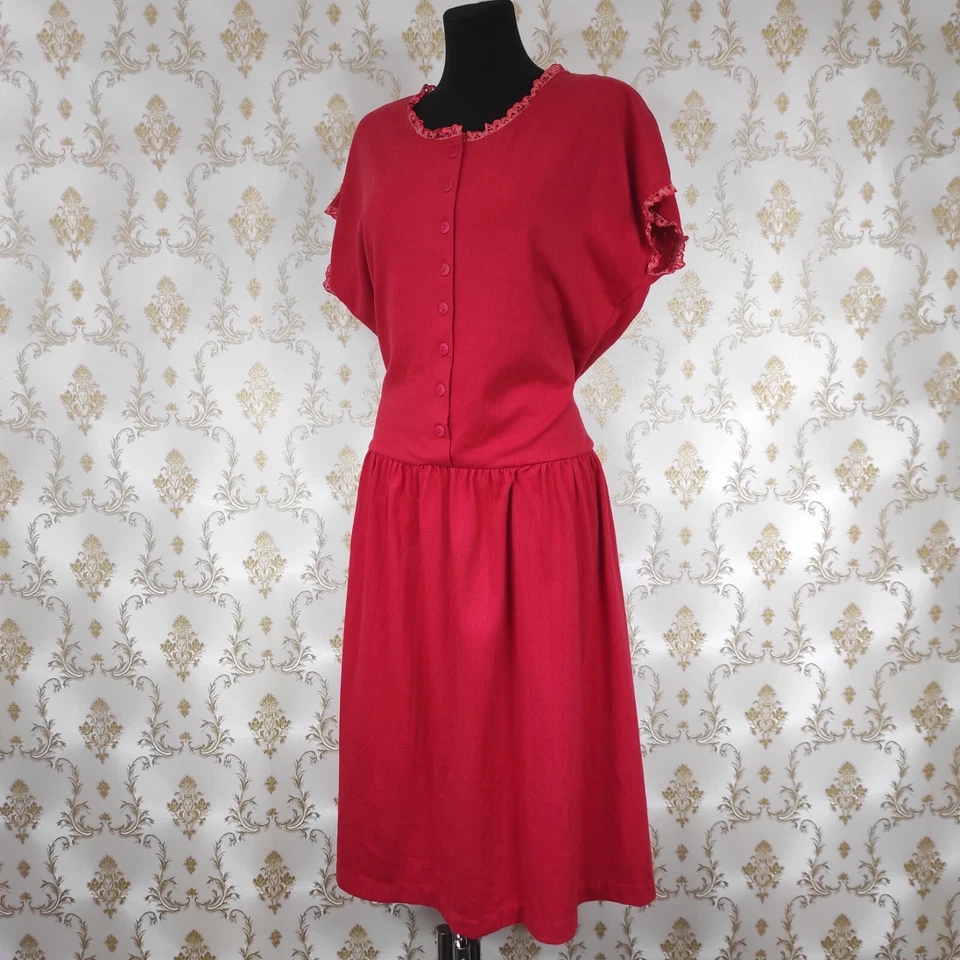 VINTAGE LATE 80'S BOHO LOOK TRICOT DRESS BY SINCLAIR LADIES WEAR. SIZE: 42-44 XL Foto 2 de 4