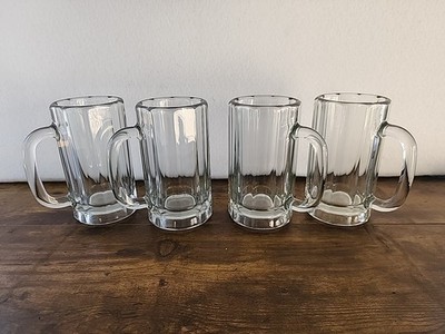 4-Beer Stein Mugs Clear Glass German Style Libbey 10 paneled heavy 16 oz