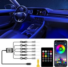 Interior Car LED Lights with Wireless APP/RF Remote Control, RGB 6 in 1 Ambient