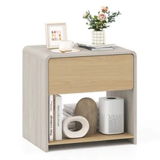 Modern Style Nightstand 2-Tier Sofa Side Bedside Table w/ Drawer & Open Shelf