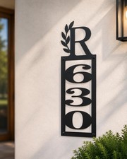 Personalized Laurel Monogram House Numbers - Vertical Metal Address