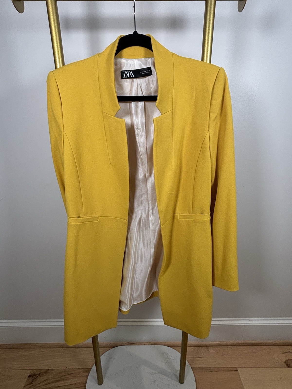 ZARA Mustard Yellow Open Front Longline Blazer Women’s Size M