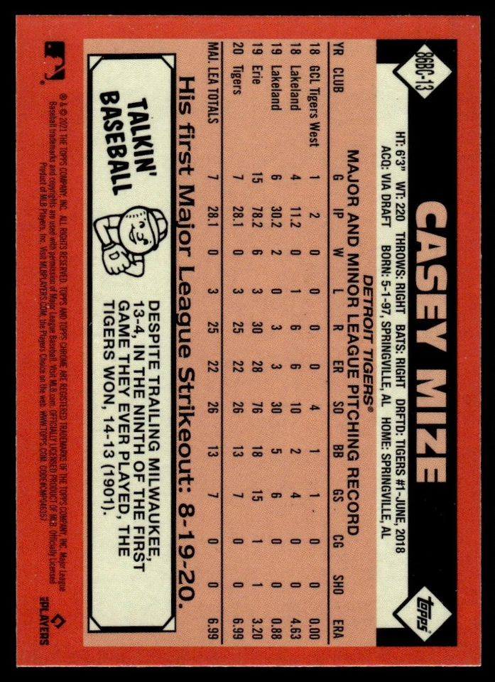 2021 Topps Chrome Casey Mize Rookie Detroit Tigers #4 - Image 2 of 2