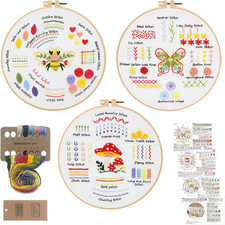 Embroidery Kit for Beginners,3 Packs Practice Tool for Adults,Learn 30 Basic Sti