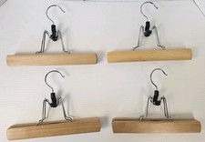 Vintage Wooden Clamp Hangers Pants Trousers Skirt Ribbed Metal Swivel Lot of 4