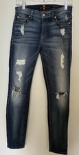 7 For All Mankind Distressed Skinny Medium Wash Blue Denim Jeans 5-Pocket Women