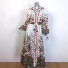 Zimmermann Empire Batik Belted Maxi Dress Cream Floral Print Linen Size 2