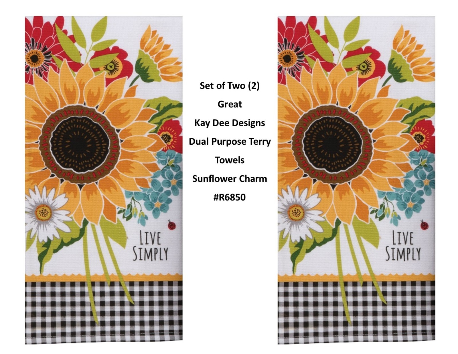 KAY DEE DESIGNS H6850 "Sunflower Charm"~2 Dual Purpose Terry Towels~16"x26&Prime;