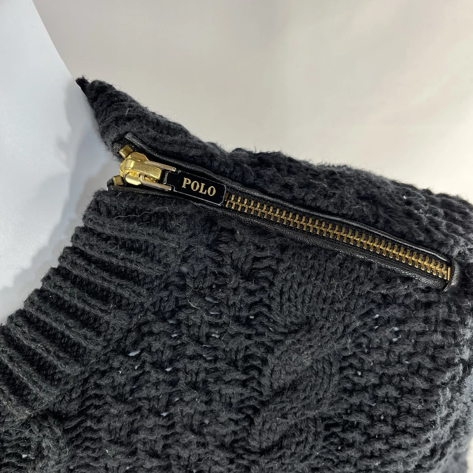 Polo Ralph Lauren Cable Grueso Tejido Suéter Mujer Mediano Negro Cremallera en el Hombro Foto 2 de 4