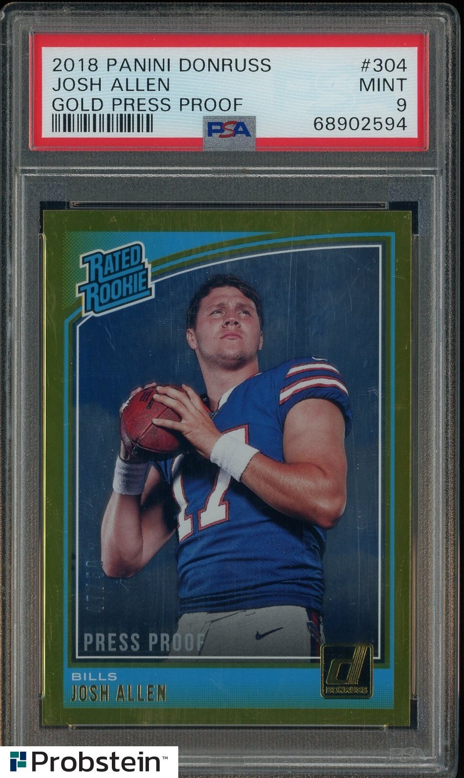 2018 Donruss Gold Press Proof #304 Josh Allen Bills RC Rookie 47/50 PSA 9 MINT