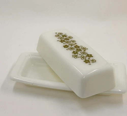 VTG Pyrex Spring Blossom Green, Crazy Daisy Butter Dish (72-B) Perfect MCM