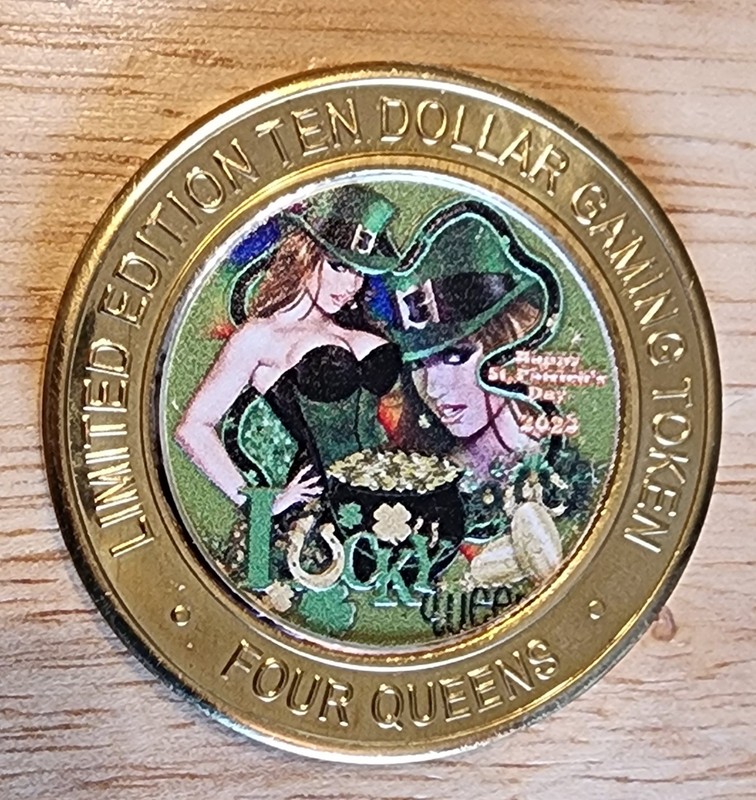 $10 Four Queens Silver Strike Red Cap 2023 St. Patrick's Day Casino Token