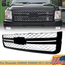 Front Grille Gloss Black w/ Chrome Insert For 2011-2014 Silverado 2500HD 3500HD