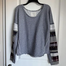 Free People We The Free Patch Up Long Sleeve Pullover Sweatshirt Top L Bohemian