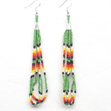 Handmade beaded long Green hook earrings