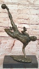 Art Deco Bronze Sculpture Football Soccer player Trophy Statue on Marble Base