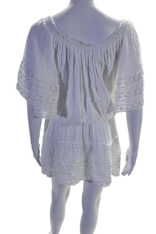 Vestido Melissa Odabash Mujer Texturizado Cuello Redondo Manga Corta Encaje Blanco Talla S Foto 3 de 4