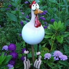 Keramik Huhn Gartendeko Henne Gartenfigur 30cm bunt dekorativ für Außenbereich
