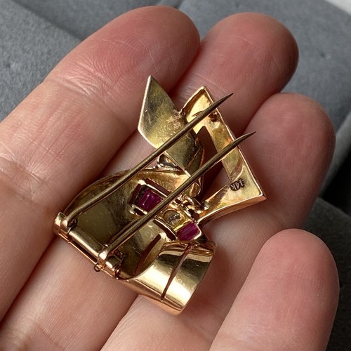 Vintage Diamond Ruby Art Deco Brooch Estate Fine Jewelry Pre-Owned Old Money - Bild 11 von 24
