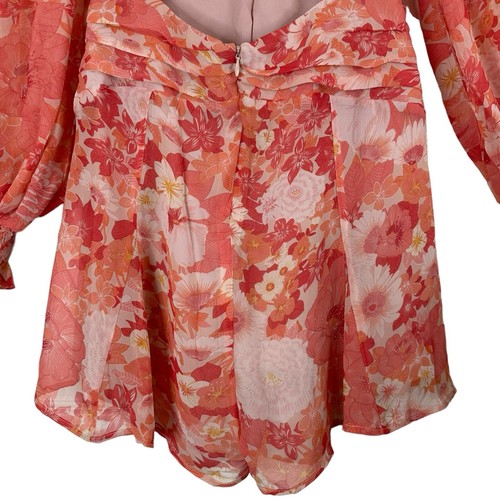 Astr the Label Chiffon Romper Size S Coral Floral Backless Long Sleeves V-Neck - Picture 10 of 17