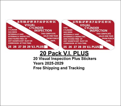 20 Pack of Scuba Tank Visual Inspection Stickers Years 2025-2029 1.75'' x 3'' p124