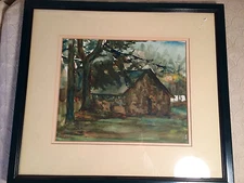Antique Gord "Exterior Of A Stone House Scene" Watercolor - Signed And Framed