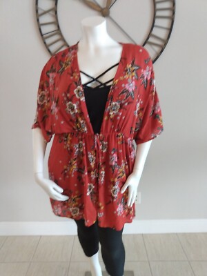 No Boundaries  Tie Front Kimono Twofer Rust Juniors Plus Size XXXL (21)