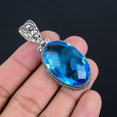 Blue Topaz Gemstone Handmade 925 Sterling Silver Jewelry Pendant For ...