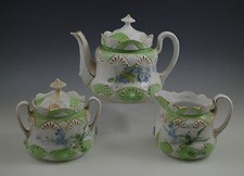 ANTIQUE NOUVEAU RS PRUSSIA PORCELAIN TEA SET TEAPOT SUGAR BOWL CREAMER MARKED