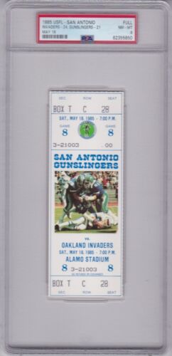 1985 USFL San Antonio GUNSLINGERS billet complet PSA 8 neuf neuf/mt vs INVADERS rare 1/1 - Photo 1 sur 1