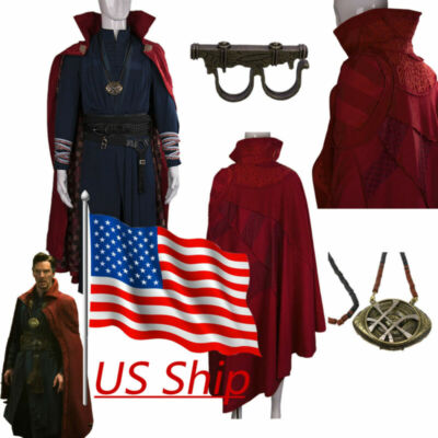 DR Strange Cosplay Costumes Doctor Strange Red Cloak Robe Necklace Ring Full Set