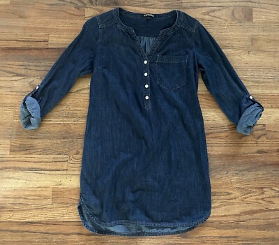 Express Jean Midi Dress Women's Sz XS Blue 3/4 Sleeve