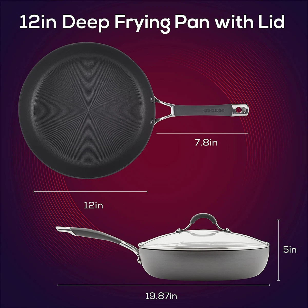 12-Inch Hard Anodized Nonstick Deep Frying Pan with Lid