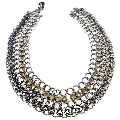 Chain Link Statement Necklace with Rhinestones Mu… - image 9