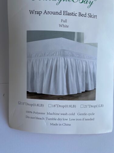 New Biscayne Bay Wrap Around Elastic Bed Skirt Full Double White 15” Drop Hide