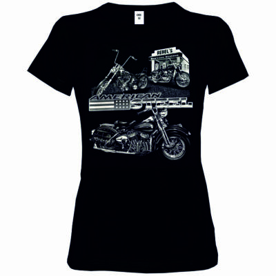 Frauen T Shirt 3 Farbtönen Biker V Twin &Motorradmotiv Modell American Steel