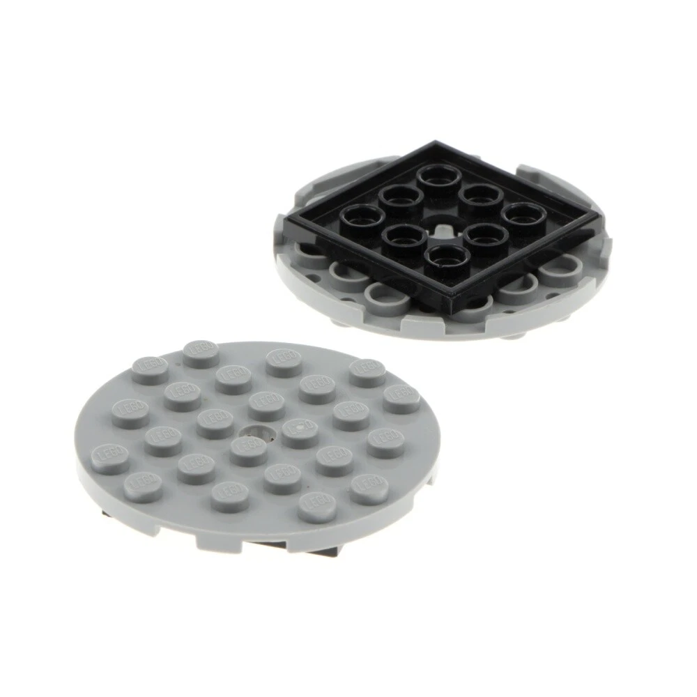 2x LEGO Plateau Tournant 6x6 Plaque 4x4 Noir Rond Gris Clair 61485 11213c02