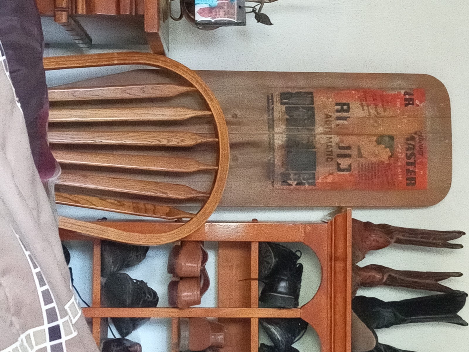 Antique Sunbeam Ironmaster Wood Ironing Board Metal legs Rid-Jid Laundry Press-image