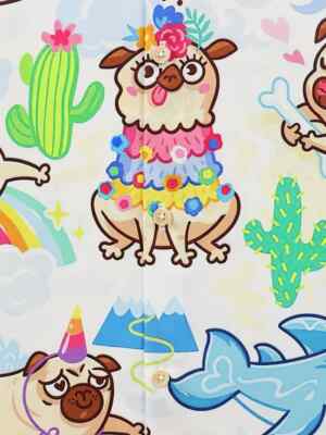 Pugs dog costumes shark birthday rainbow big & tall size 6XL button front shirt