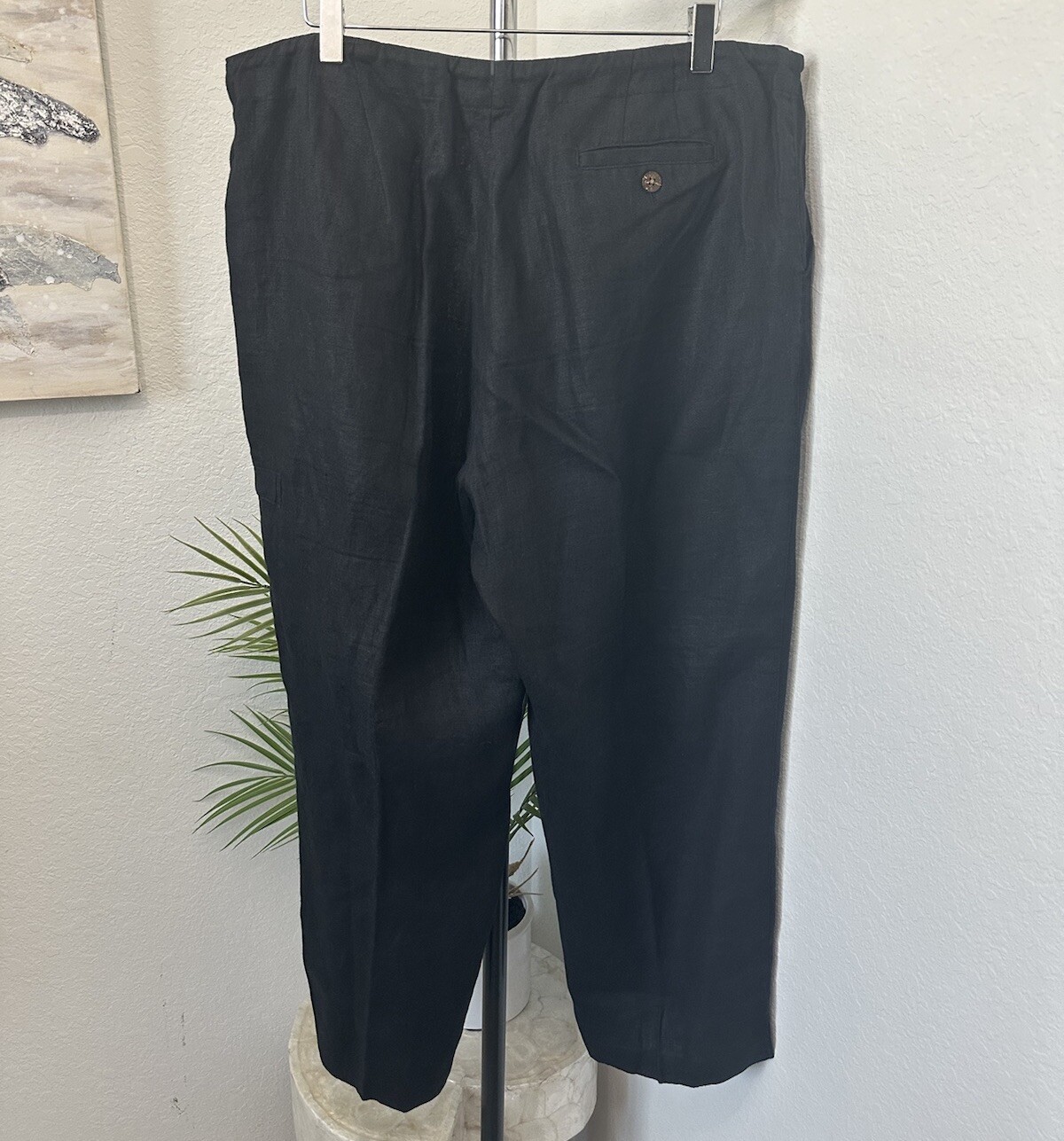 Orvis 100% Linen Solid Black Drawstring Cropped P… - image 5