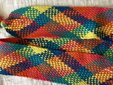 Women's Vintage Woven Cotton Rainbow Knit Sash Belt Size Small Boho Fringe