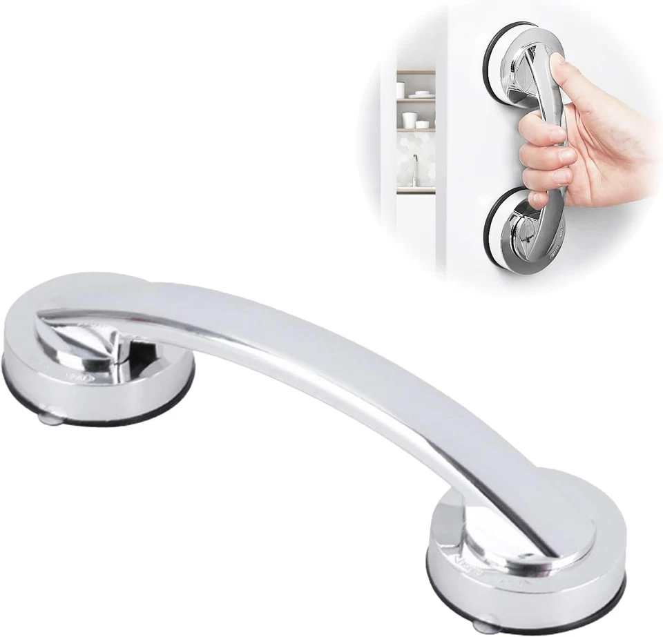 Maniglia a Ventosa Antiscivolo Forte per Anziani e Non, Bagno e Doccia, Argento - Immagine 2 di 4