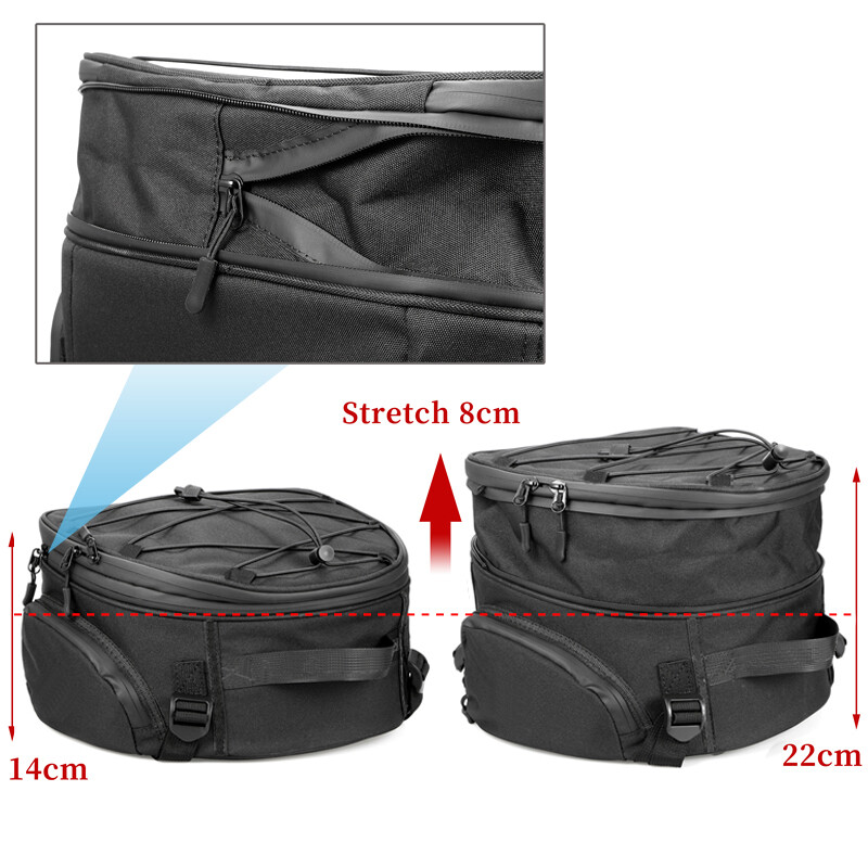 Motorcycle Helmet Tail Bag – Waterproof Rear Seat Luggage Pack With Straps – Universal Black