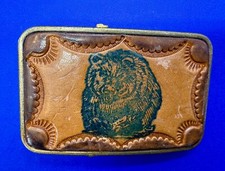 Attacking Grizzly Bear Embossed on Leather Belt Buckle by Century Canada