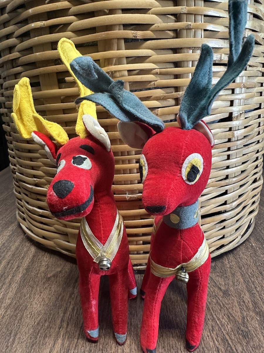 Vtg Dream Pets R.Dakin & Co Red Velveteen Christmas Reindeer